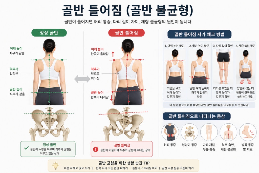 골반 틀어짐 체형 변화 설명
