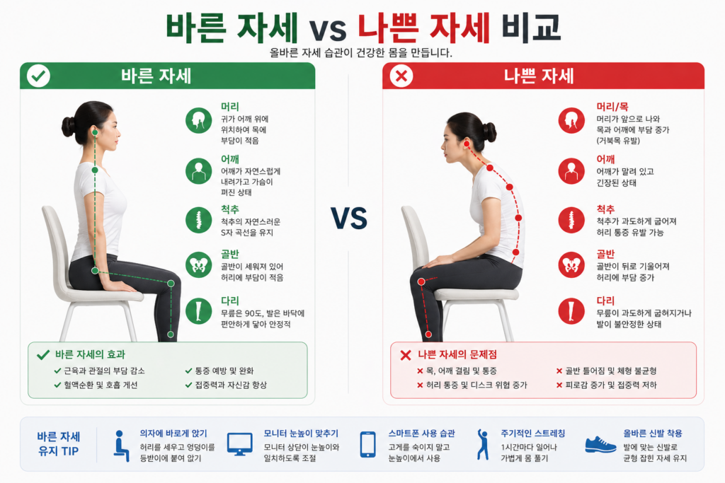 올바른자세와 나쁜자세 비교