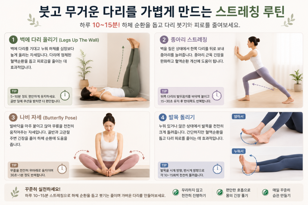 붓고 무거운 다리를 가볍게 만드는 스트레칭 루틴