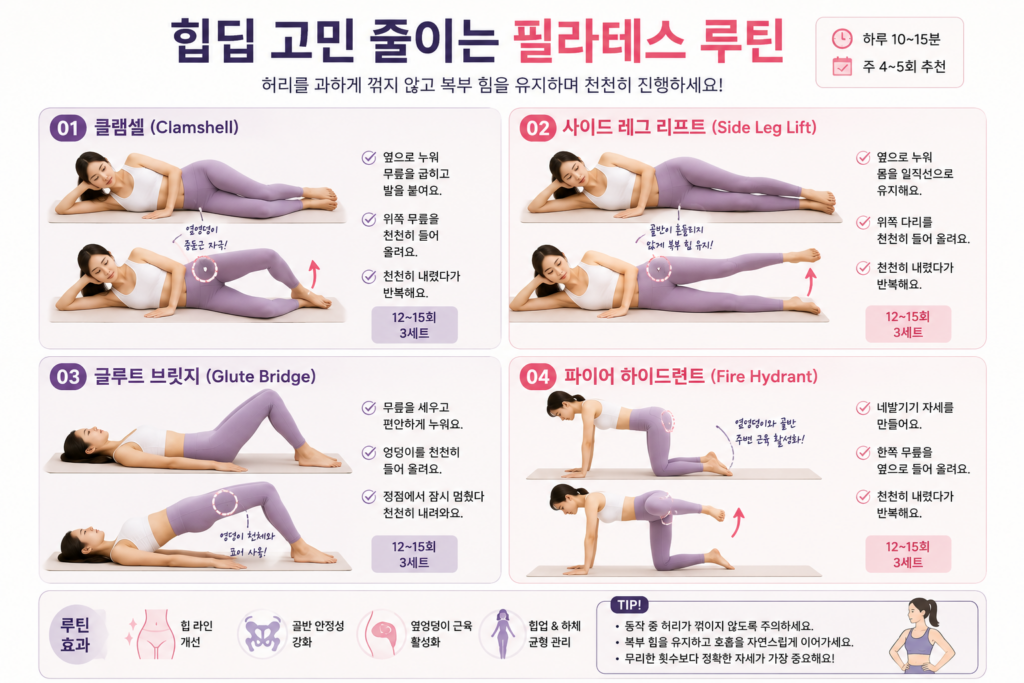 힙딥 고민 줄이는 필라테스 루틴