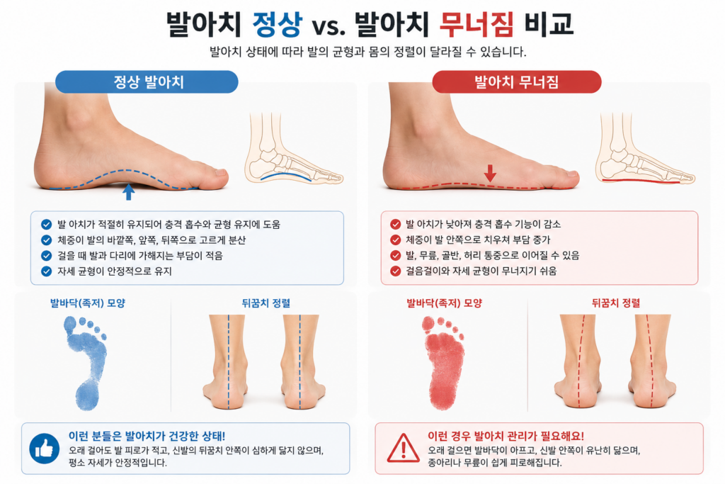 발아치 정상과 무너짐 비교 이미지