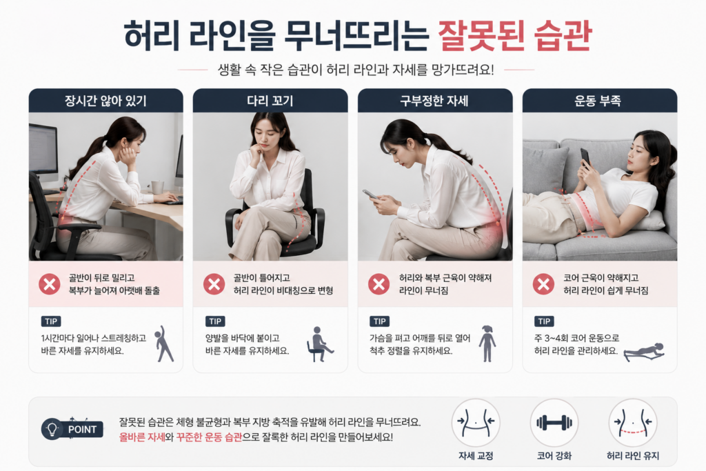 허리 라인을 무너뜨리는 잘못된 습관