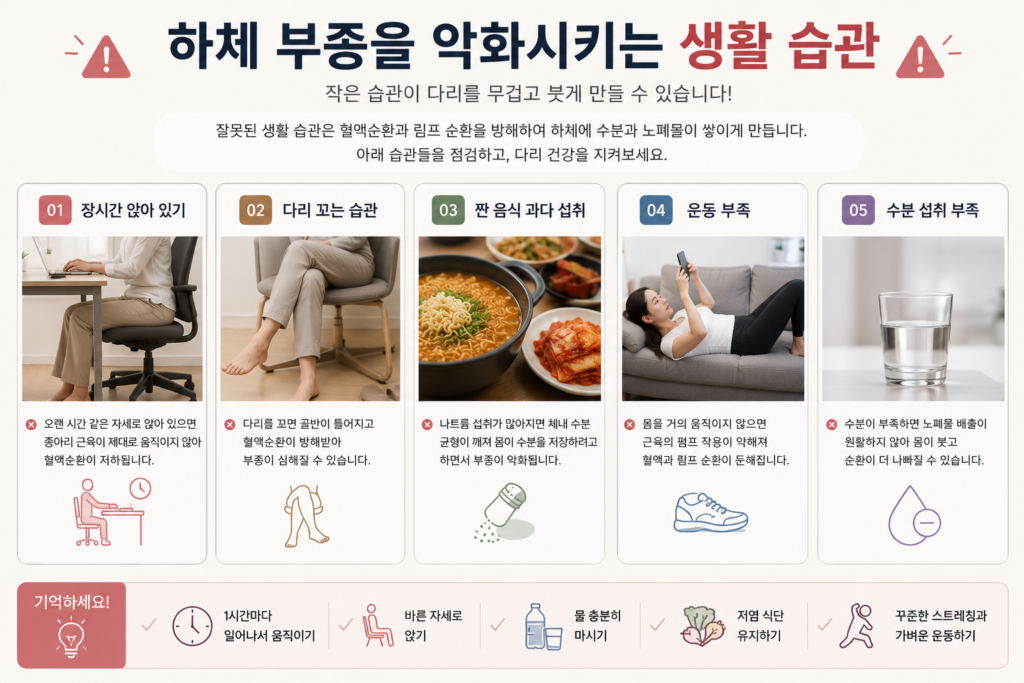 하체 부종을 악화시키는 생활 습관