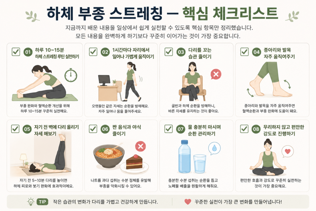 하체 부종 스트레칭 핵심 체크리스트
