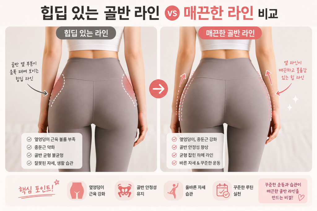 힙딥 있는 골반라인과 매끈한 라인 비교 이미지