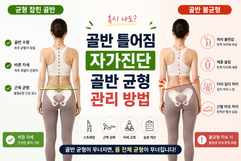 골반틀어짐 자가진단과 골반균형 관리방법