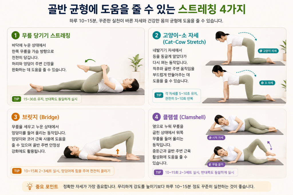 골반 균형에 도움을 줄 수 있는 스트레칭