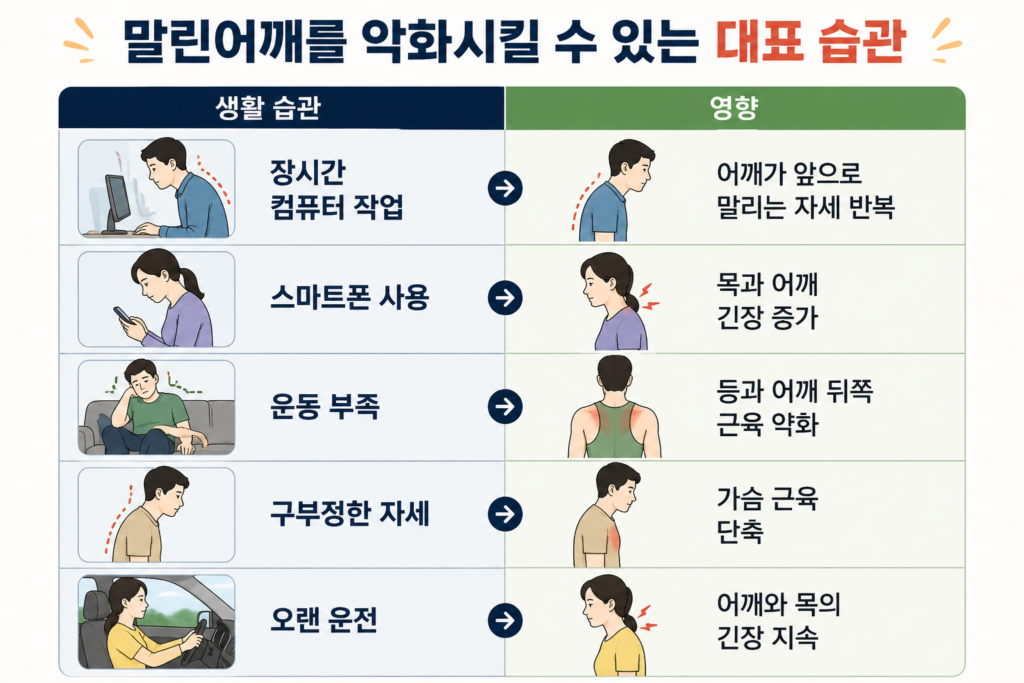 말린어깨를 악화시킬 수 있는 습관